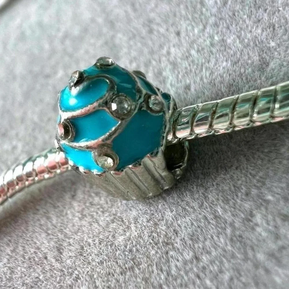 Teal‎ Cupcake Charm Bead fits Pandora